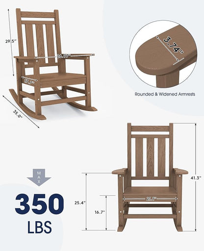 Brown Oversized Porch Rocking Chairs, Set of 2 with 350 lb Capacity