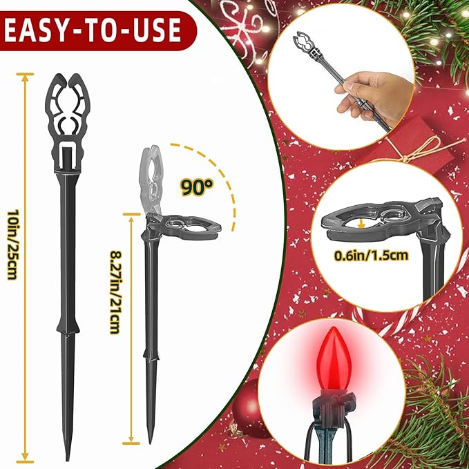100 Pack Christmas Light Stakes 8.5"-10" for C7 and C9 String Lights,Outdoor Light Stakes,Yard Stakes,Garden,Lawn,Pathway, Patio, Path, Walkway, Christmas Decoration Black