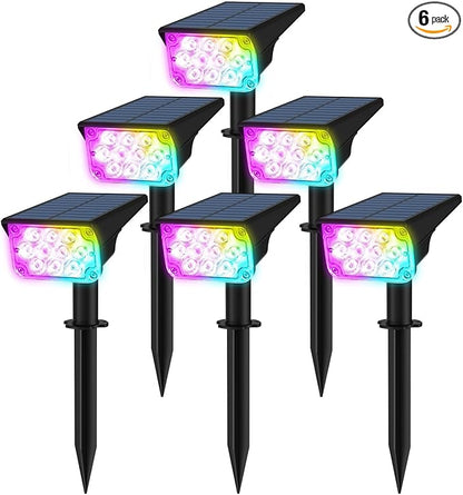 Halloween Solar Color Changing Lights Outdoor 7 Lighting Modes Waterproof IP65 Multicolor Landscape Spotlights Christmas RGB Uplights for Garden Yard House Tree Driveway Lawn Patio Pathway 6 Pack