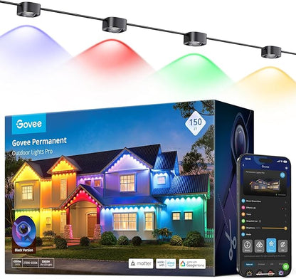Govee Permanent Outdoor Lights Pro, 150ft with 90 RGBIC LED Lights for Daily and Accent Lighting, 75 Scene Modes for Outdoor Decor, IP67 Waterproof, Works with Alexa, Google Assistant, Matter, Black