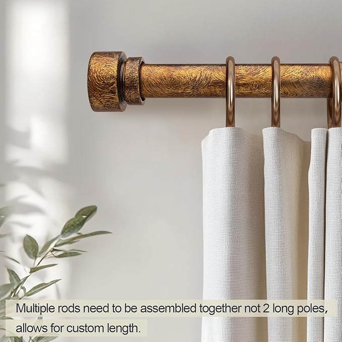 Retro Gold Curtain Rods for Windows 66 to 120 Inches Adjustable Length Heavy Duty 1" Diameter Window Curtain Rod with Decorative Finials for Outdoor Bedroom Kitchen Living Room Farmhouse
