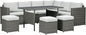 Outsunny 7 Piece Rattan Outdoor Patio Furniture Set, L-Shaped Sectional Sofa Conversation Set with Loveseats, Ottomans, Dining Table, Cushions, Storage, Mixed Gray