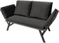Greesum Outdoor Sofa, Woven Rattan Patio Furniture, Convertible Daybed or Double Chair with Adjustable Armrests, Cushions and Pillows for Yard, Porch, Pool, Black Lounger & Black Pillowcase