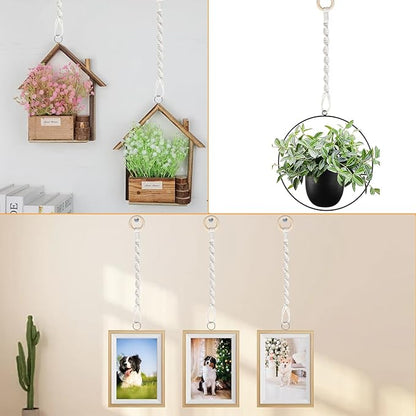6 Pack Adjustable Macrame Plant Hanger Extenders Connectable Rope Hanging Plant Extender Handmade Woven Hanging Basket Extension with Wooden Ring for Indoor Outdoor Plant Pot Holder (Style 1, 6)