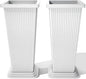 FENCY Set of 2 Tall Planters for Outdoor Plants, 24 Inch Large Tapered Pots with Drainage Trays, Weather-Resistant Plastic Plant Containers for Patio, Porch, Garden, Front Door Decor,White, Striped