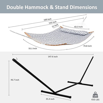 SUNCREAT Hammocks for Outside with Stand, Freestanding Hammock with Frame, 450 lbs Capacity, Grey Pattern