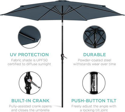 Best Choice Products 10ft Outdoor Table Compatible Steel Polyester Market Patio Umbrella w/Crank and Easy Push Button Tilt