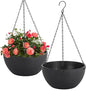 13 inch Hanging Planters for Indoor Plants, 2 Pack Planters for Outdoor Plants with Drainage Holes and Chain, Round Plastic Hanging Baskets, Hanging Flower Pots for Balcony Garden Decor-Black