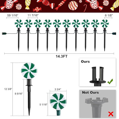 Ultimate Unicorn Christmas Lollipop Pathway Lights for Christmas Decoration, 10 LED Christmas Peppermint String Lights Green, Lollipop Pathway Lights with Stakes for Garden Christmas Decor