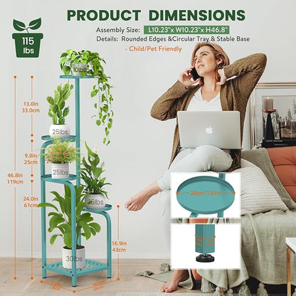 TOSKING 5 Tier Tall Plant Stand Indoor Outdoor, Heavy Duty Corner Shelf for Plants & Decor, Space Saving 3.9FT Metal Flower Pot Stand for Balcony, Garden, Living Room, Patio (Blue, 47in)