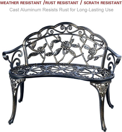 Patio Balcony Bench Double Seat, Anti-Rust Cast Aluminum Patio Garden Bench for Park Yard Outdoor Furniture Copper.1