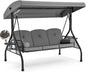 HOMREST 3 Seat Outdoor Porch Swing with 1.5" Deep Cup Holder, Adjustable Canopy,Patio Swing Bed with Stand, Patio Glider Swing with Thicken Cushions, Pillow（Grey）