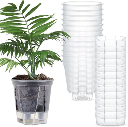 Self Watering Pots for Indoor Plants with Deep Reservoir and High Drainage Holes for Outdoor Plants and Flowers, Bare Root Planter (4.72'',Clear,12 Pcs)