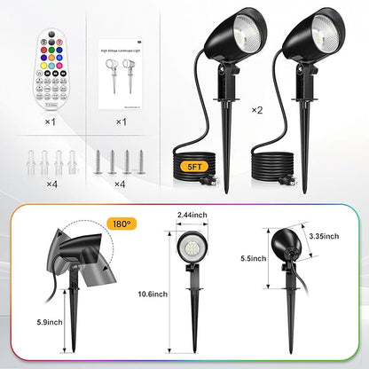 20W RGBW Color Changing Outdoor Spotlight with Remote Control 1880LM IP66 Waterproof LED Spot Lights for Christmas Halloween Decorative Yard Garden Pathway 120V US Plug 2 Pack