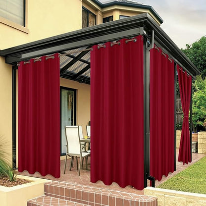 BONZER Outdoor Curtains for Patio Water Resistant Heavy Privacy Light Filtering Grommet Outside Curtains for Porch, Pergola, Gazebo, 1 Panel, 54W x 95L inch, Red