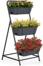 Vertical Garden Planter 3 Tier Raised Garden Bed Herb Planter Outdoor Standing Garden Planter Box with Drainage Holes Removable Tray for Patio Balcony Porch Grey