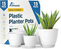 White Gray Plant Pots with Drainage Holes & Saucers 15 Pack, Indoor & Outdoor Stackable Space-Saving Planters for Houseplants & Flowers, (7", 6.7", 6", 5.3", and 4.8" Inches), Durable & Weatherproof
