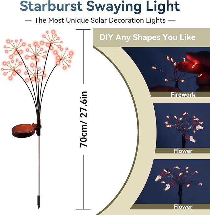 Solar Garden Lights 2 Pack Waterproof Swaying Starburst Light Solar Outdoor Lights for Yard Patio Walkway Pathway Party Wedding Decoration, Unique Gifts for Women, Orange