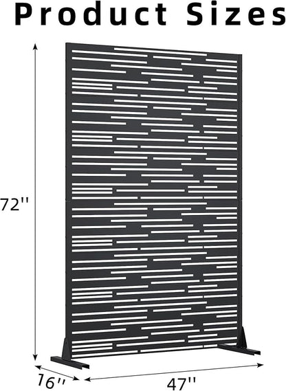 Casaphoria Metal Privacy Screen Outdoor, 72" H x 47" W Freestanding Decorative Privacy Screen for Patio Deck Balcony Garden with Stable Base, Shine Black