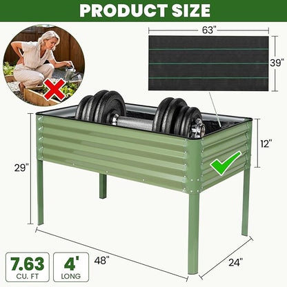 G GOOD GAIN Elevated Raised Garden Bed 2' x 4'- Galvanized Metal Planter Boxes with Legs, Outdoor Planters for Backyard/Patio/Balcony, with Drainage Holes for Vegetables, Flowers, Herbs, Green