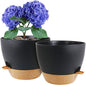 8 inch Self Watering Pots, 2 Pack Plastic Planters with Mesh Drainage Holes for Garden Plants and Flower, Plants Pots with Deep Reservoir for Indoor Outdoor Plants, Black with Brown