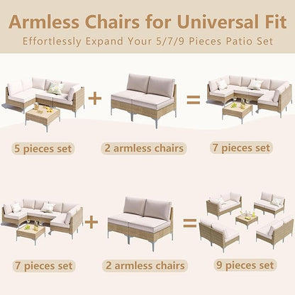 2-Piece Patio Furniture Set, Outdoor Wicker Sectional Sofa with Coffee Table, Anti-Slip & Thick All-Weather Cushions for Party, Poolside, Backyard, Beige