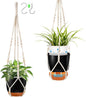 2-Pack 7.2-Inch Self-Watering Hanging Planters for Indoor & Outdoor Plants,34-Inch macrame hanger plant pots indoor with drainage,Small Hanging Planters & Baskets in Black,With two sets of hooks