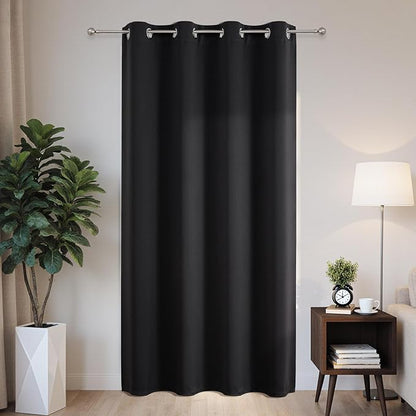 Joydeco Blackout Patio Sliding Door Curtains 90 Inches Long, Grommet Privacy Room Divider Curtains, Extra Wide Thermal Blackout Drapes for Bedroom Living Room (Black, 60Wx90L, 1 Panel)