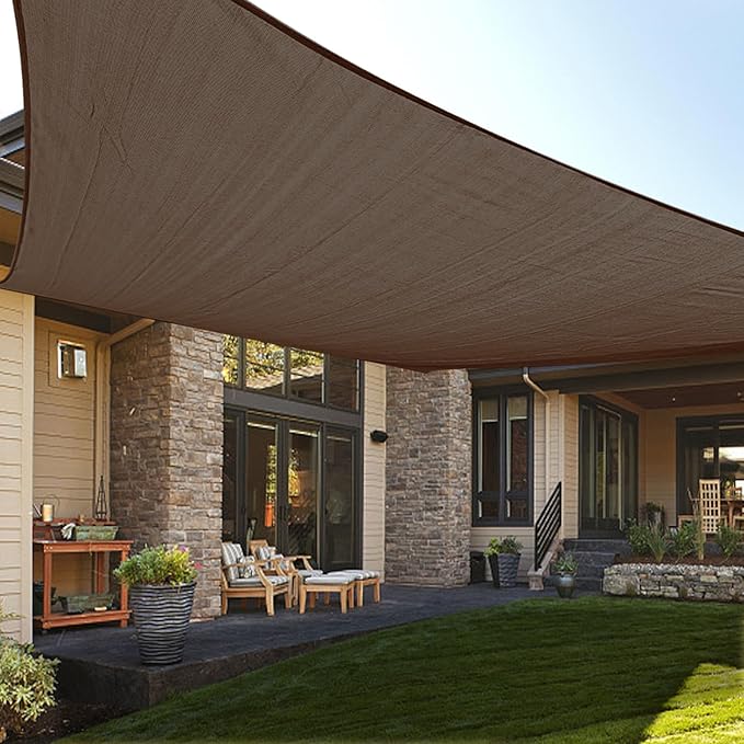LOVE STORY Custom Size 8'x18' Brown Sun Shade Sail Rectangle UV Block Canopy Patio Sail Sunshades Fabric for Outdoor Garden Carport (We Make Custom Size)