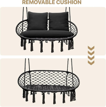 MoNiBloom 2 Seat Hammock Chair Hanging Macrame Swing 3 Cushions Included - Image 6