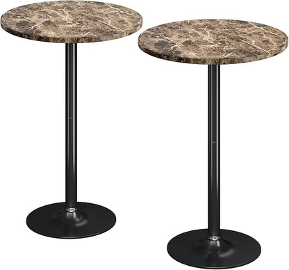 Flamaker Round Bistro Pub Table Modern Style Metal Base MDF Top Cocktail Bar Table Counter Bar Height for Pub, Dining Room, Party (2, Marble-Black)