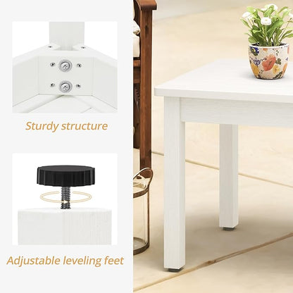 LUE BONA Outdoor Coffee Table Rectangle, 42.5" HDPS Patio Coffee Tables for Outside, All Weather Patio Coffee Table with Slatted Tabletop for Deck, Garden, Balcony, Indoor or Outdoor Use, White