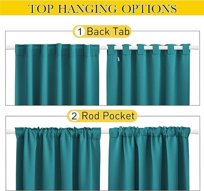 NICETOWN 2 Panels Outdoor Curtains Waterproof Pocket & Back Tab on Top & Bottom, Thermal Insulated Windproof Sun Blocking Outside Privacy Drapes for Patio with Fixed Rope, W52 x L95, Peacock Teal