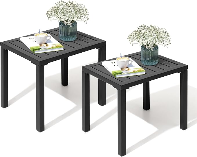 Crestlive Products Outdoor Side Table Set of 2, Aluminum Rectangular Side/End Table, Small Patio Coffee Bistro Table for Outdoor Indoor (Black)