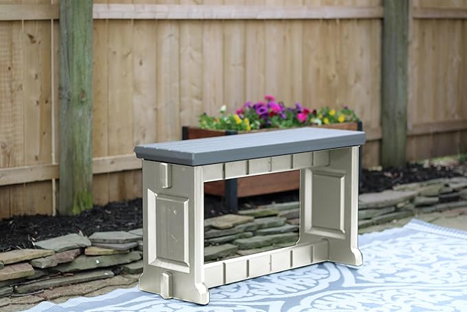 Bench, Deep Grey Top with Warm Grey Sides, 2 Pack - Proudly Made in The USA, Click and Lock Hardware-Free Assembly, Durable and Stylish Outdoor Seating