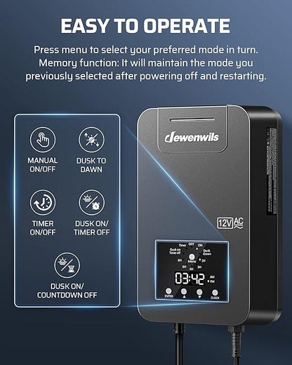 DEWENWILS 300W Low Voltage Landscape Transformer,120V AC to 12V/14V AC Low Voltage Transformer, Weatherproof Outdoor Landscape Lighting Transformer for Garden Lights, Spotlights, Steplights
