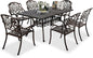 VINGLI 7-Piece Outdoor Dining Set, Cast Aluminum Patio Furniture Set for 6 with Umbrella Hole, Rectangular Outdoor Dining Table & 6 Stackable Chairs, All-Weather Garden/Poolside Dining Set Bronze