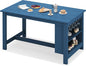 SERWALL Outdoor Bar Table, All Weather HDPE 36" Counter Height Dining Table with Storage and Wine Rack for Patio, Garden, Backyard, Balcony, Poolside, Blue