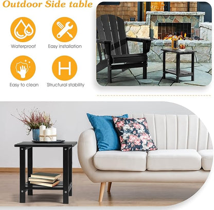 Adirondack Outdoor Side Table, 2-Tier Sturdy Patio End Table Weather Resistant, 16.5" Solid Side Table for Patio, Pool, Porch