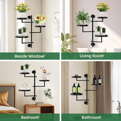 Window Plant Shelves Plant Shelf Indoor Metal Plant Stand Rotating Window Shelf for Plants 3 Tier Plant Stand Wall Plant Holder Wall Planters for Indoor Plants, Outdoor Plant Stands for Patio, Black