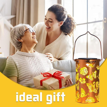 Butterfly Flower Birthday Gifts for Women, Solar Lanterns Outdoor Waterproof, Garden Decor Metal Hanging Decorative Solar Lights for Patio Yard Backyard Porch, Gardening Gifts for Women Mom Grandma