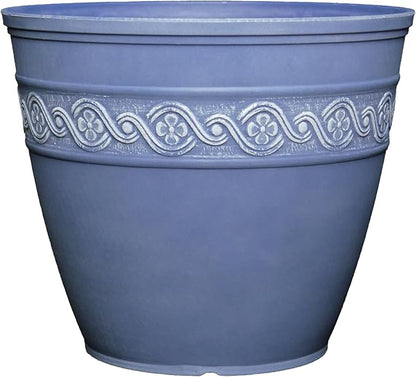 Classic Home and Garden Corinthian Round Planter, 13" Slate Blue