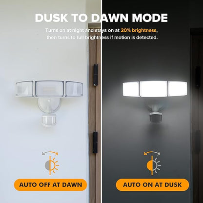 LUTEC 72W 7500LM LED Security Lights Motion Sensor Light Outdoor, 5000K Daylight, IP65 Waterproof, Dusk to Dawn, 3-Head Motion Detected Flood Light for Garage, Yard, Porch(White)