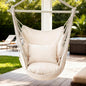 Hammock Chair with 2 Cushions, Beige Boho Macrame Rope Swing