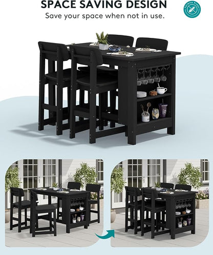 SERWALL Outdoor Bar Stools Set of 2, All Weather HDPE 25" Counter Height Bar Stools with Back, Outdoor Armless Barstools for Patio, Garden, Backyard, Balcony, Poolside, Black