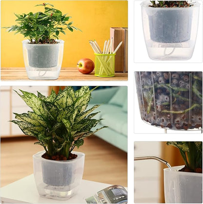 12-Pack Clear Self Watering Planters for Indoor Plants 7" Large African Violet Plant Pots Plastic Wick Flower Pots with Water Injection Hole, Orchid Plant Pot Set, Clear