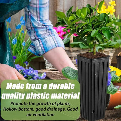 DredQcco Tall Deep Tree Pot, 50Pcs Plastic Plant Seedling Treepots Tall Flower Plant Container Starting Pots with Drainage Holes Flower Container for Indoor Outdoor Garden Plants 9.8" H x 4.7" W
