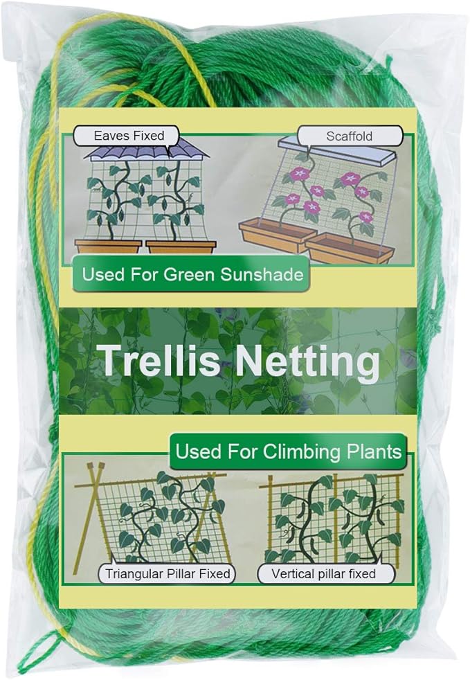 Pack of 2 Cucumber Tomato Trellis Netting, Heavy Duty Garden Netting for Climbing Plants Support, Pea, Grape, Bean, Fruit, Vegetables - 4" Mesh Size, 3Ft x 6Ft