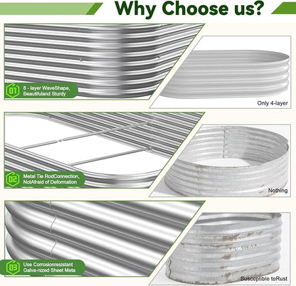 3 Pack Corrugated Galvanized Steel Raised Garden Bed Outdoor, Metal Above Ground Garden Bed for Vegetables and Flowers, Raised Beds for Gardening-3x2FT