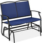 Best Choice Products 2-Person Outdoor Patio Swing Glider Steel Bench Loveseat Rocker for Deck, Porch w/Textilene Fabric, Steel Frame - Navy/Black